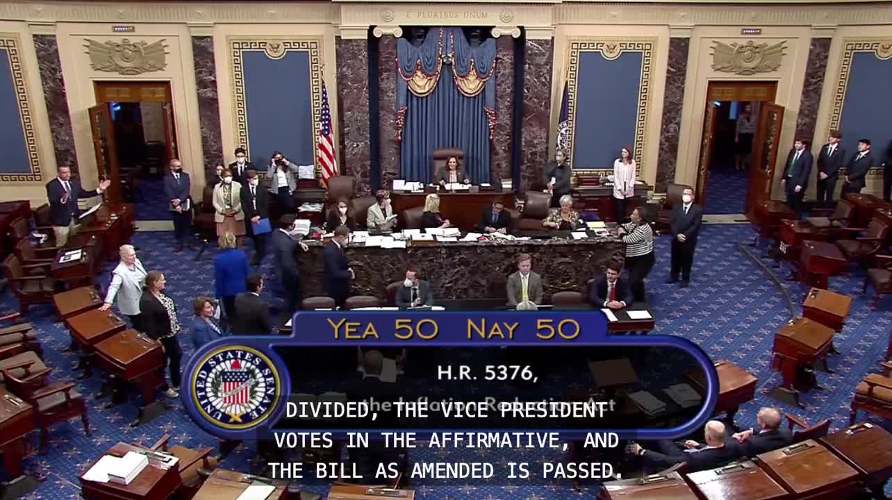 U.S. Senate passes $740 billion "Inflation Reduction" Act. Kamala Harris casts tie-breaking vote.