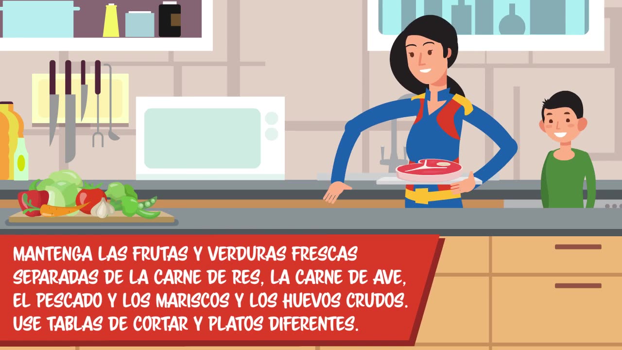 Separe la carne cruda de las frutas y verduras