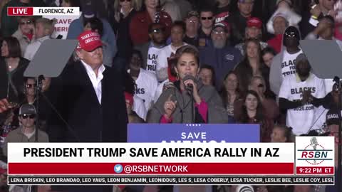 Kari Lake on stage with President Trump