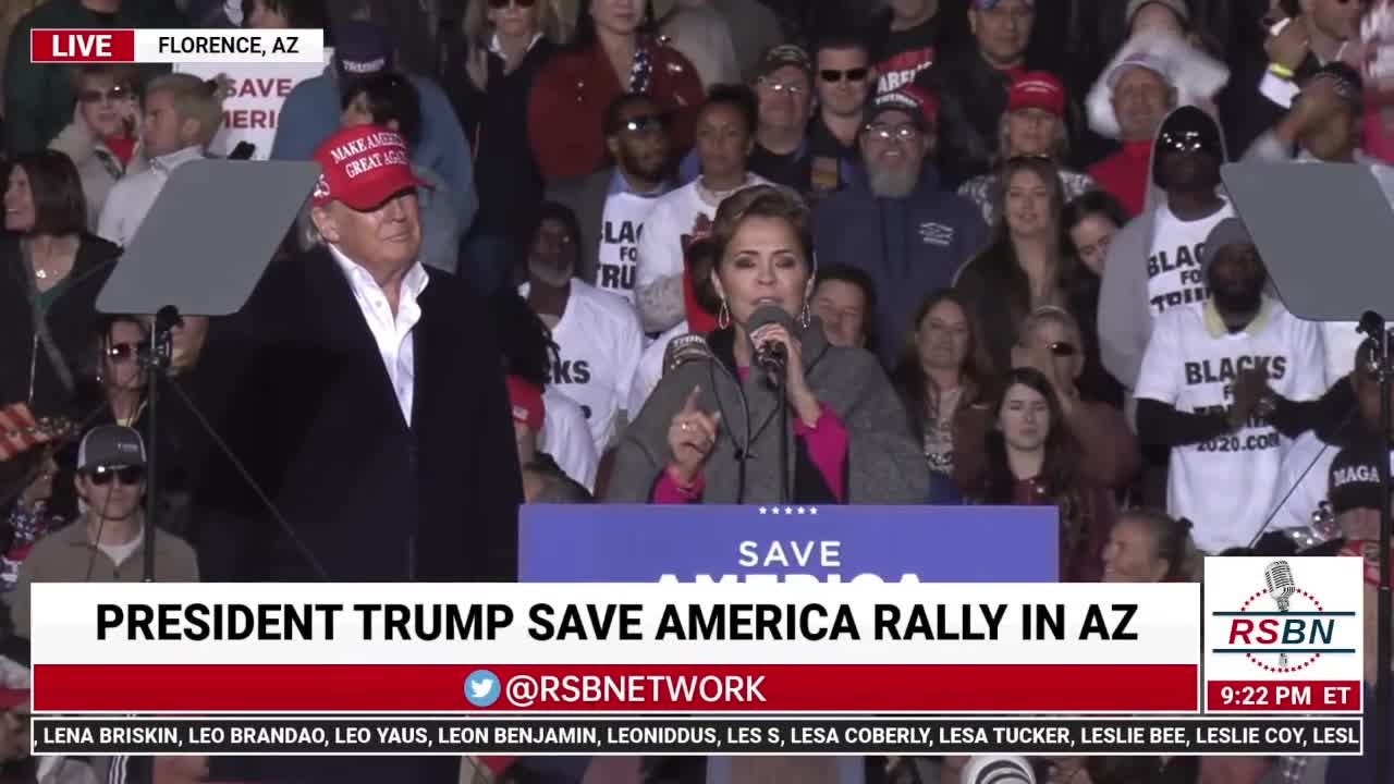 Kari Lake on stage with President Trump
