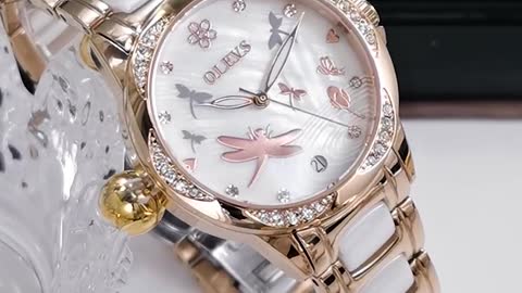 Ladies Automatic Watch Mechanical Skeleton Rose Gold Ceramic Fashion