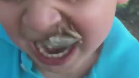 Kid scared of frog