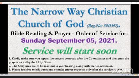 The Narrow Way Christian Church of God - Sunday Service 05/09/21