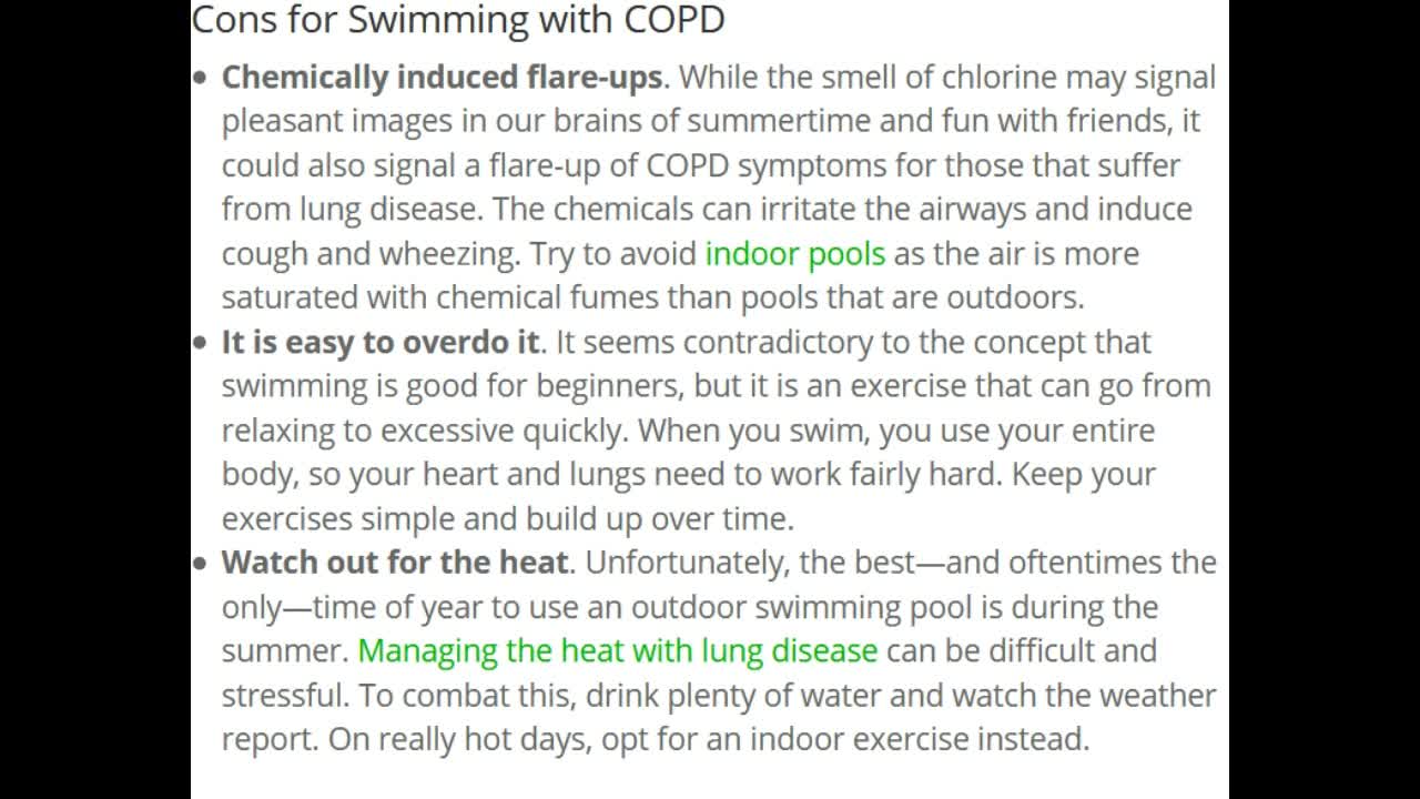 COPD and Swimming: Here's the pros and cons! Article/Study Review! Living Healthy with COPD!