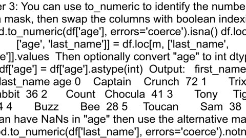 How do I switch a numeric value in a column in a pandas dataframe with the value in another column