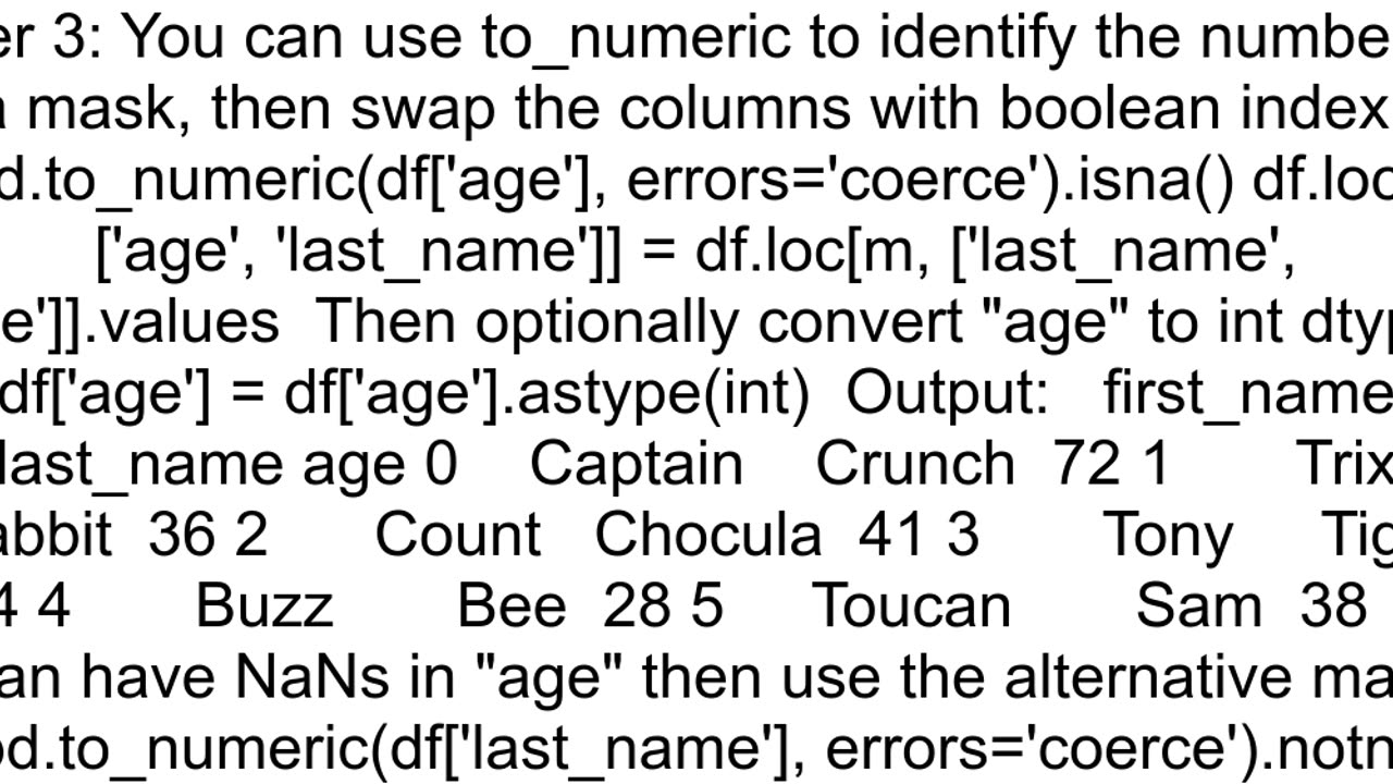 How do I switch a numeric value in a column in a pandas dataframe with the value in another column