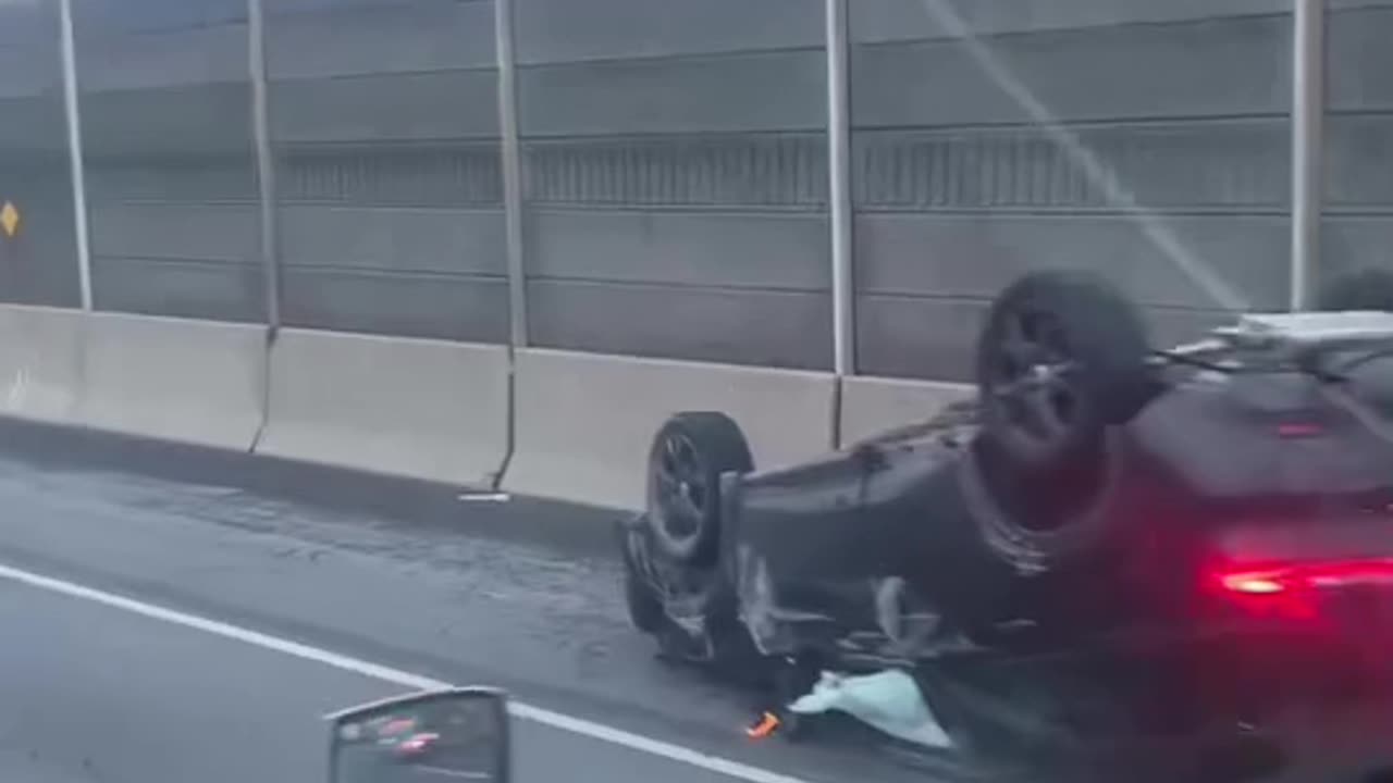 Vehicle Rollover On QEW Mississauga