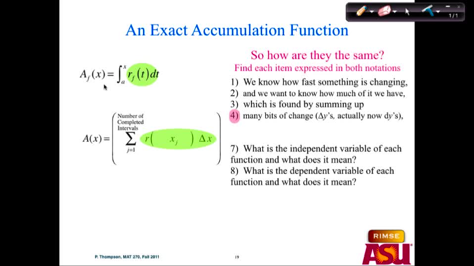 MAT 271 Fri Aug 27: Approximate to Exact Accumulation, Integral