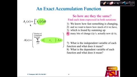 MAT 271 Fri Aug 27: Approximate to Exact Accumulation, Integral