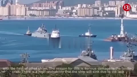Russian amphibious assault ship shot by a Ukrainian drone may sink