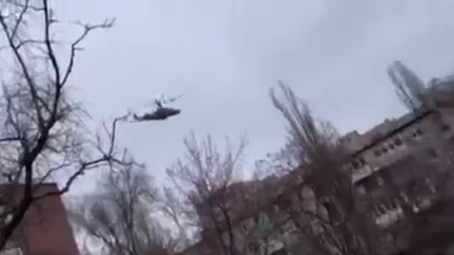 Russian combat helicopter "K-52" in the sky over #Donetsk.