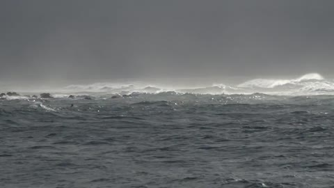 Storm at sea with giant waves.