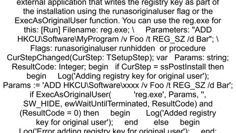 Creating registry key for logged in user not admin user in Inno Setup