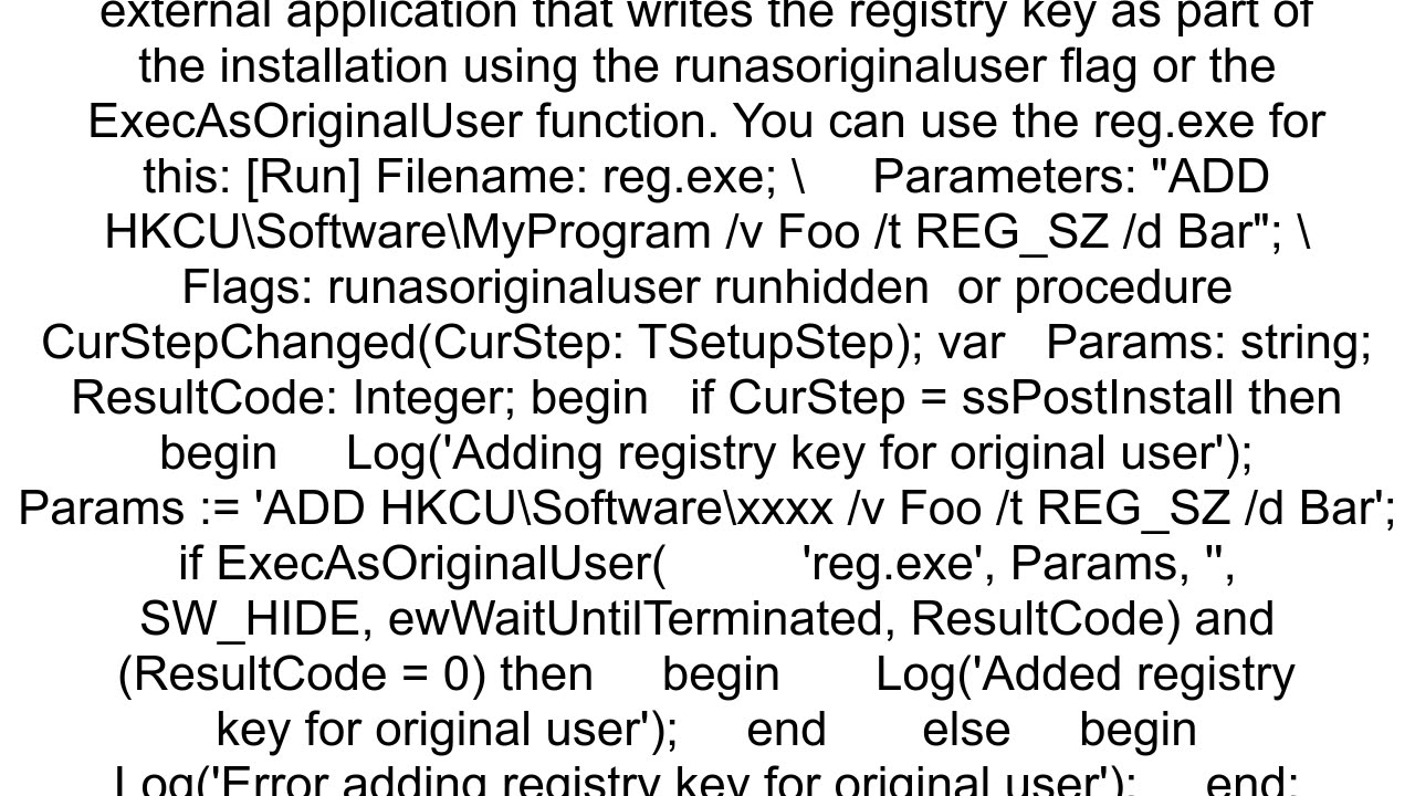 Creating registry key for logged in user not admin user in Inno Setup