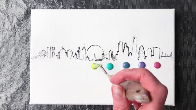 EASY London Skyline Acrylic Painting with Iridescent Paint