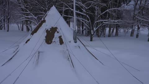 Winter Camping in a Snowstorm