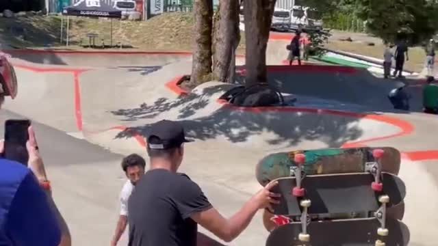 Skateboarding with friends on the street