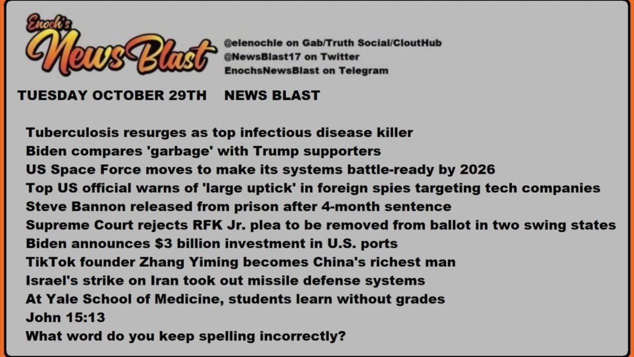 Tuesday, October 29, 2024 News Blast