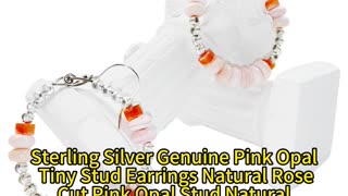 GN-20241220-02 Sterling Silver Genuine Pink Opal Tiny Stud Earrings Natural Rose Cut Pink Opal