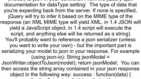 Returning model object from Controller to Ajax jquery not working in Spring mvc