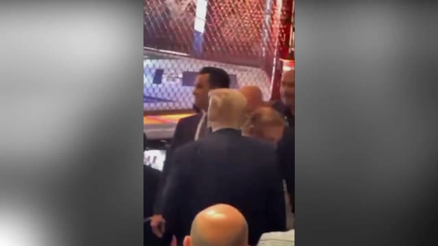 DONALD TRUMP, FORMER PRESIDENT, WATCHES MCGREGOR VS POIRIER AT UFC 264