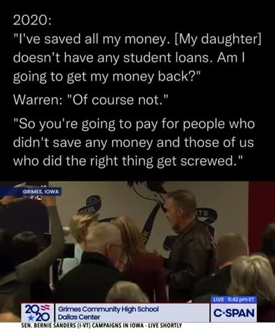 Pocahontas in 2020 on School Loans…