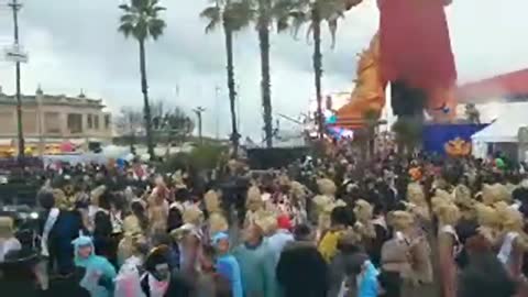 Italian Carnival Parade Features a Giant Emperor Trump Float Wielding Twitter Sword 