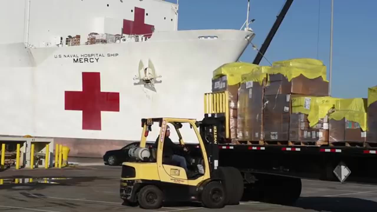 Loading out US Navy Hospital Ship USNS Mercy COVID19 Response