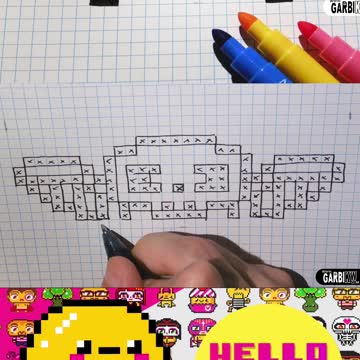 how to Draw Kawaii Skull - Hello Pixel Art by Garbi KW #shorts