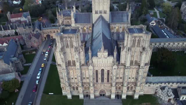 Aerial view to the cathedral of Wells