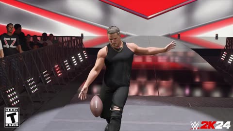 Pat Mcafee kicking a football in WWE 2k24