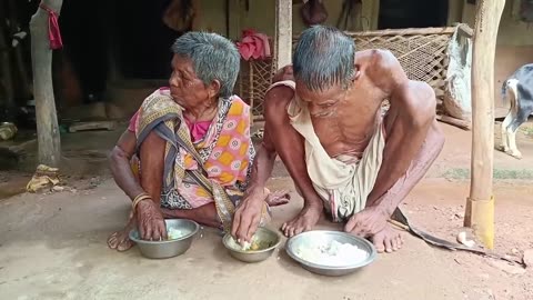 90years old poor cauple cooking PORK CURRY and eating with water rice || actual village life india