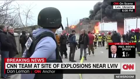 The fireman revealed that CNN was reporting live from Lviv, Ukraine near Edmonton in Canada.