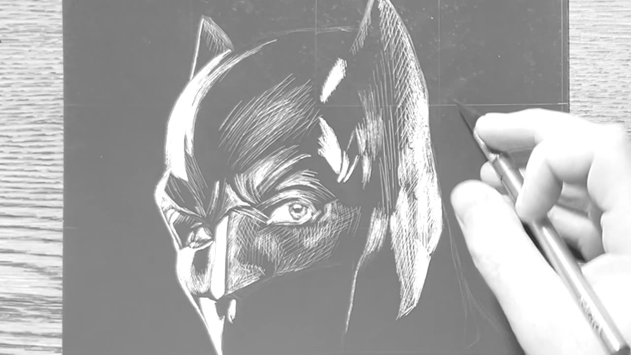 Drawing of Ben Affleck as Batman - Scratch Art