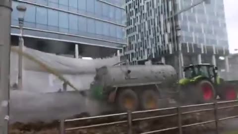 Hundreds of tractors protesting outside the EU headquarters today 2024 March 26