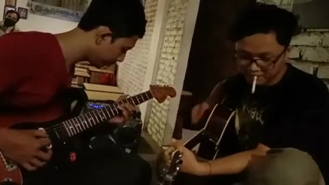 the most beautiful playing electric guitar with friends