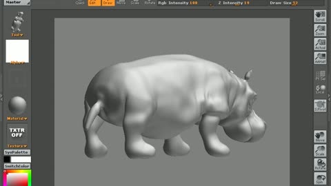 Use the tools in the software to refine the belly of the hippo