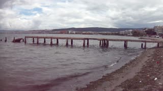 After the storm, bad weather walk on the beach