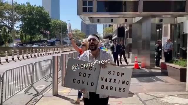 Outside of the UN building in Manhattan where Biden is present. Activists