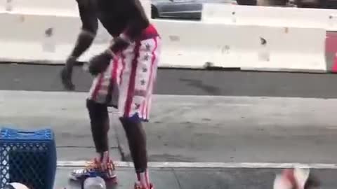 Teaching girls to play basketball on the street