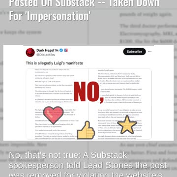 Fact Check: FAKE 'Manifesto' Supposedly By Luigi Mangione Posted On Substack -- Impersonation