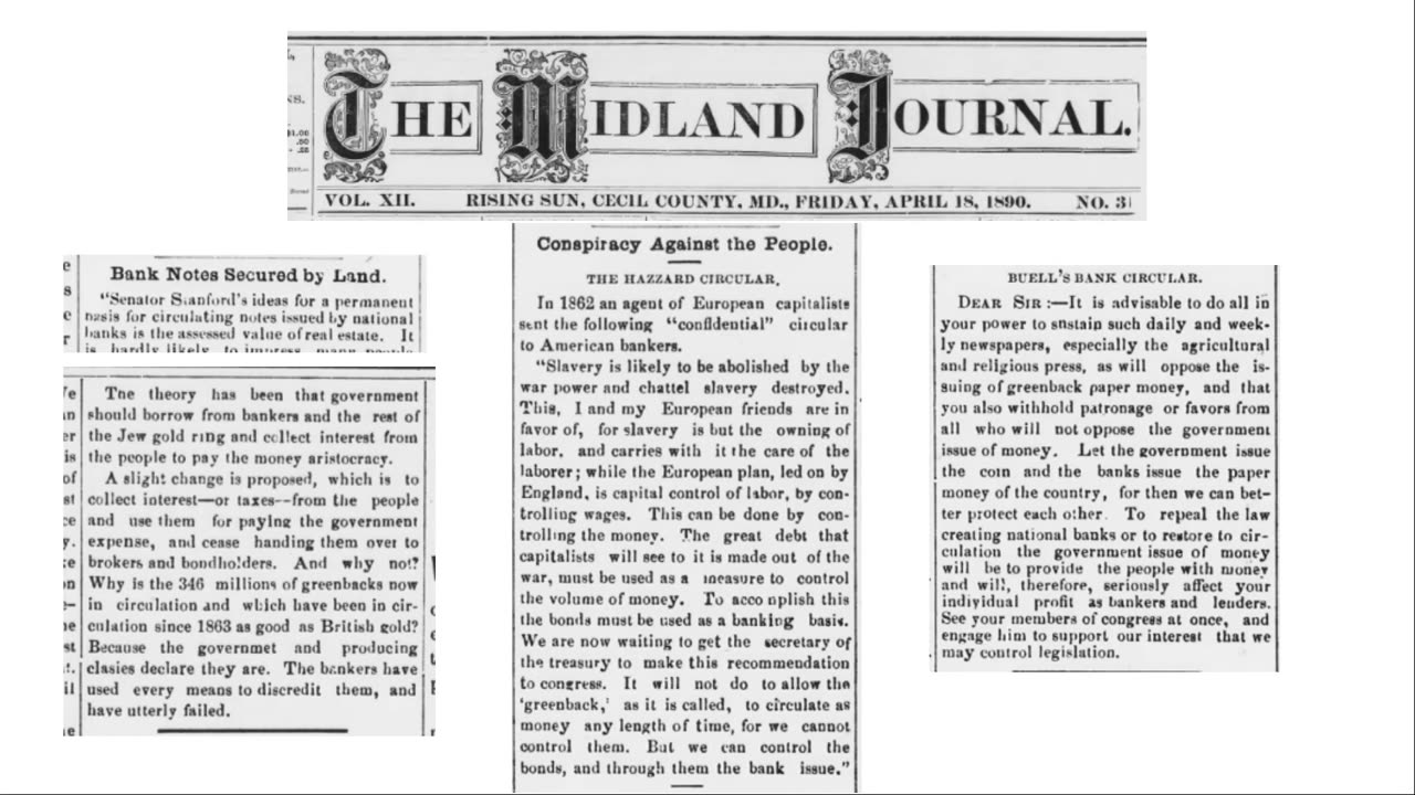 1890 News article discussing the banking conspiracy, Hazzard Circular & the Buell Circular