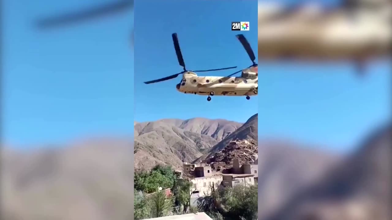 Military helicopter drops aid in rural Morocco