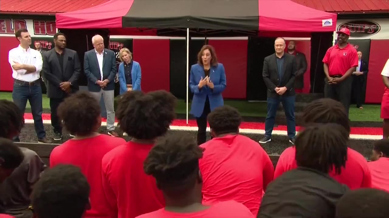 Kamala tells a Pennsylvania football team: "You will be undefeated even if you don't win every game"