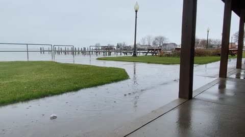 Rainy Day Serenity: Wooden Pavilion by the Lake