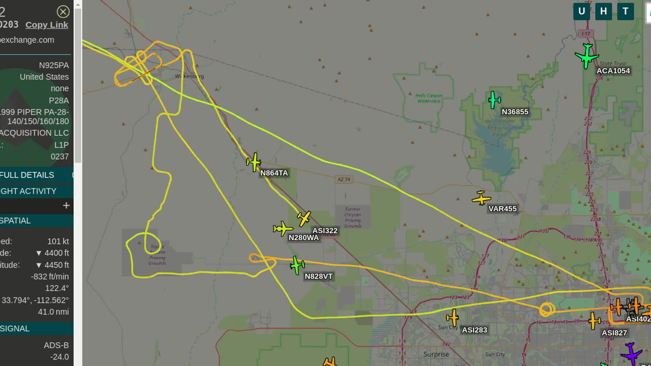 Aeroguard N925PA gang banging US60 on return from Wickenburg to KDVT - Oct 6th 2023