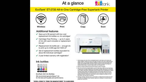 Review: Epson EcoTank ET-2720 Wireless Color All-in-One Supertank Printer with Scanner and Copi...