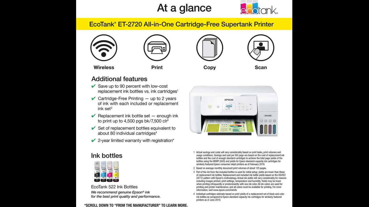 Review: Epson EcoTank ET-2720 Wireless Color All-in-One Supertank Printer with Scanner and Copi...