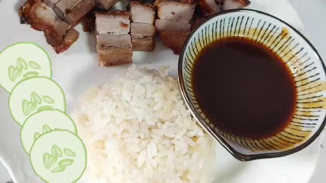 Delicious crispy pork belly rice