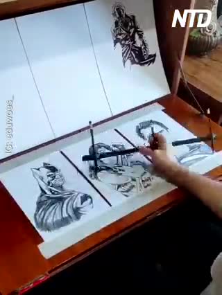 Man Draws 5 Drawings At Once